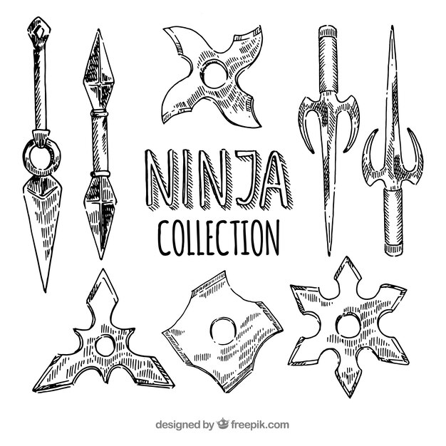 Hand drawn ninja element collection