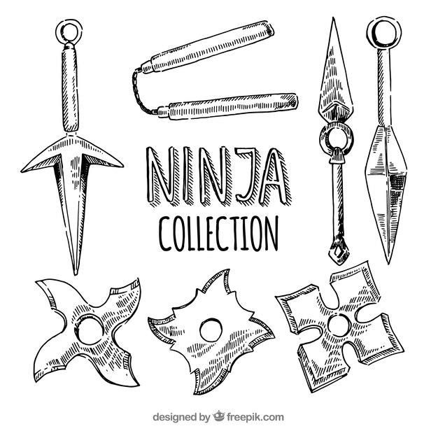 Hand drawn ninja element collection