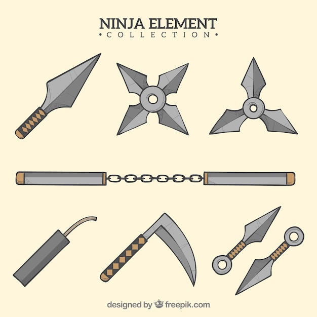 Free Vector hand drawn ninja warrior element collection