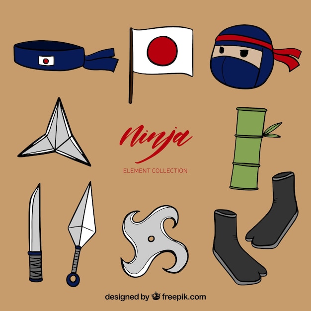 Free Vector hand drawn ninja warrior element collection