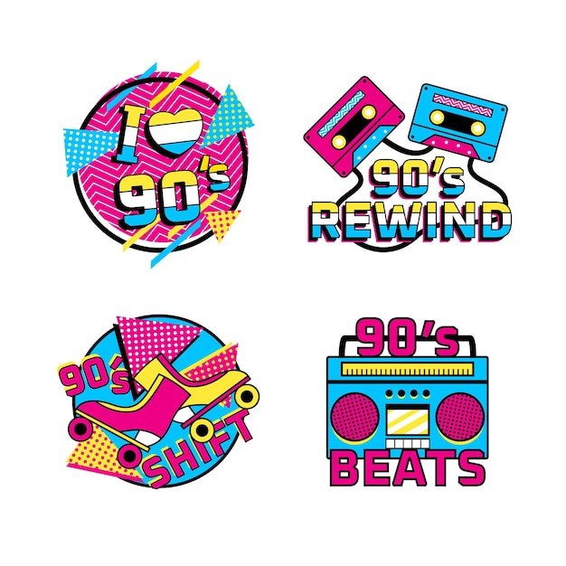 Free Vector hand drawn nostalgic 90's badges