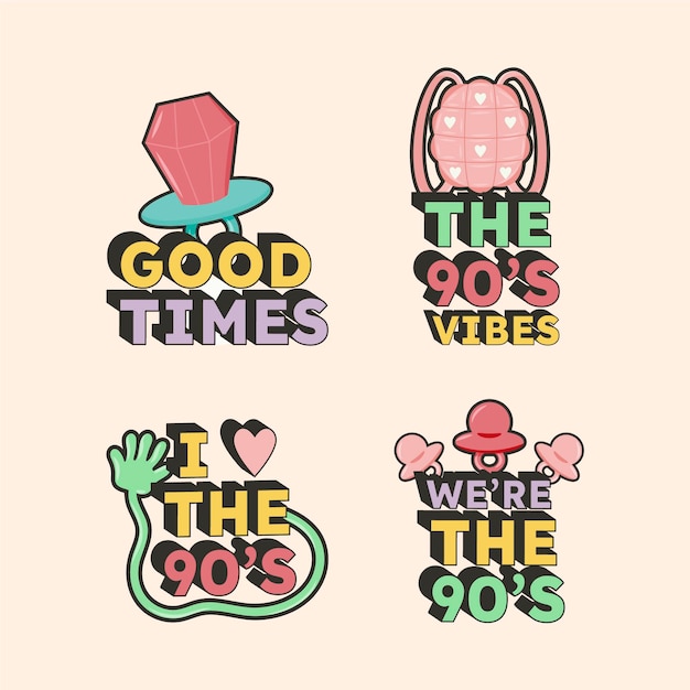 Free Vector hand drawn nostalgic 90's badges