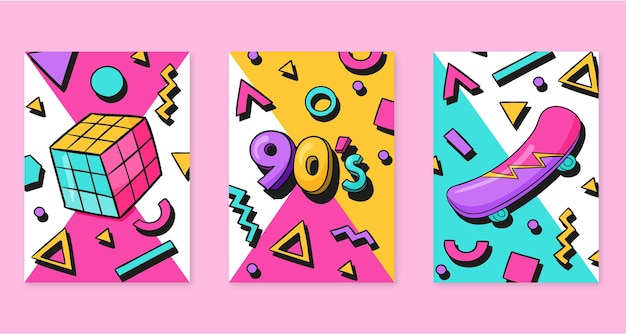 Free Vector hand drawn nostalgic 90's covers collection