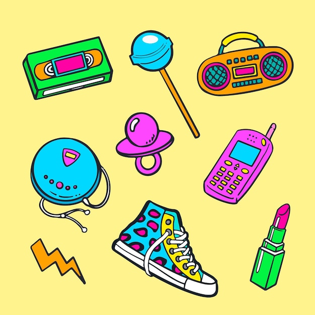 Free Vector hand drawn nostalgic 90's element collection