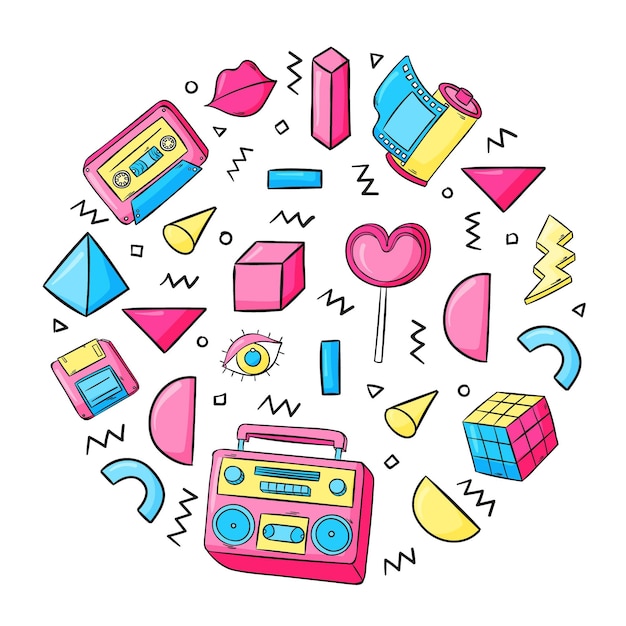 Free Vector hand drawn nostalgic 90's elements collection