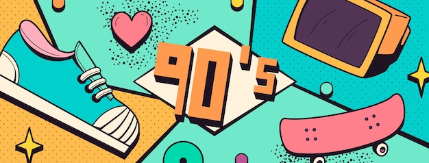 Hand drawn nostalgic 90's facebook cover