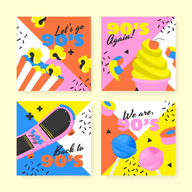 Free Vector hand drawn nostalgic 90's instagram posts