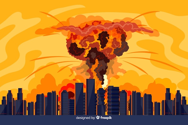 Hand drawn nuclear explosion in a city