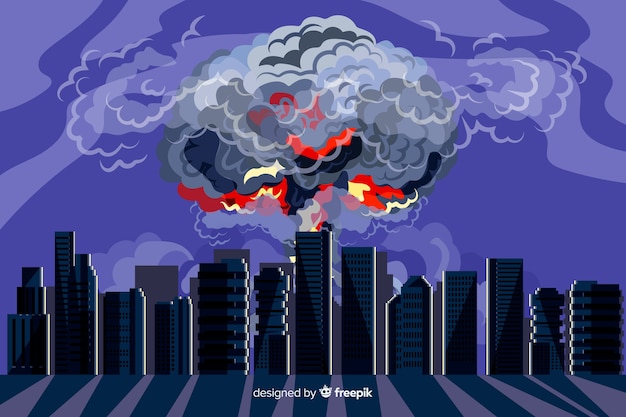 Free vector hand drawn nuclear explosion in a city