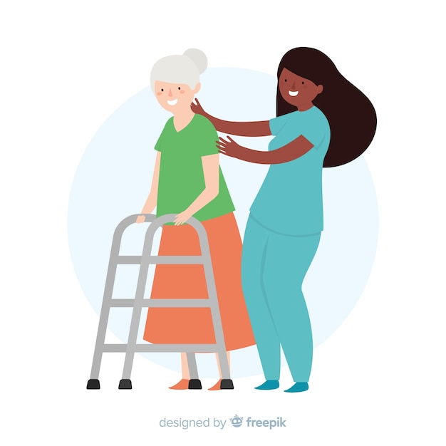 Hand drawn nurse helping patient background