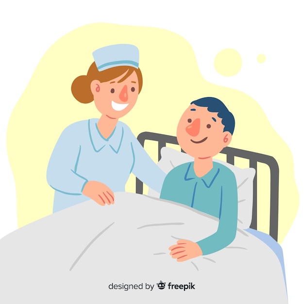 Hand drawn nurse helping patient