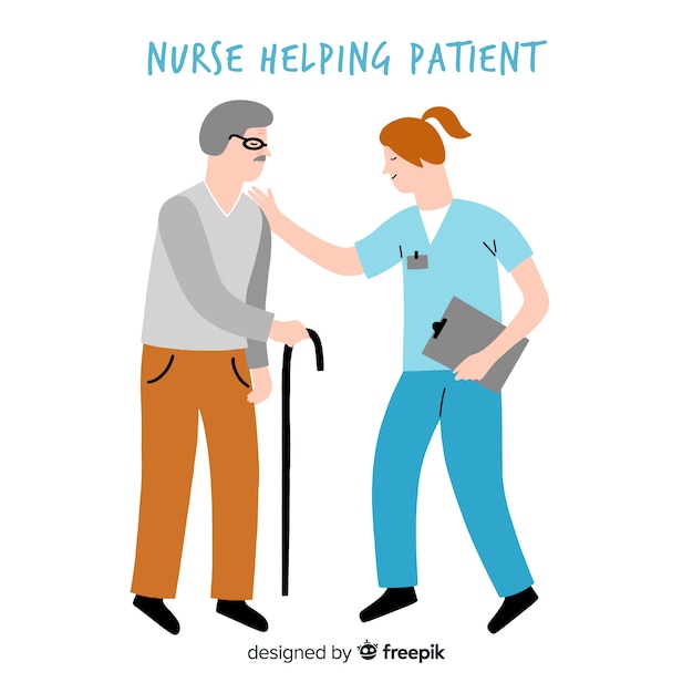 Hand drawn nurse helping patient