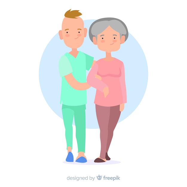 Free Vector hand drawn nurse taking care of patient