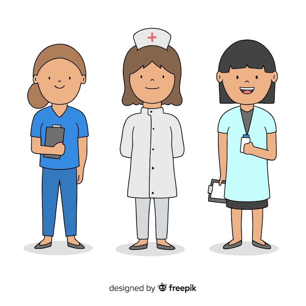 Free vector hand drawn nurse team