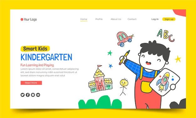 Hand drawn nursery school landing page template