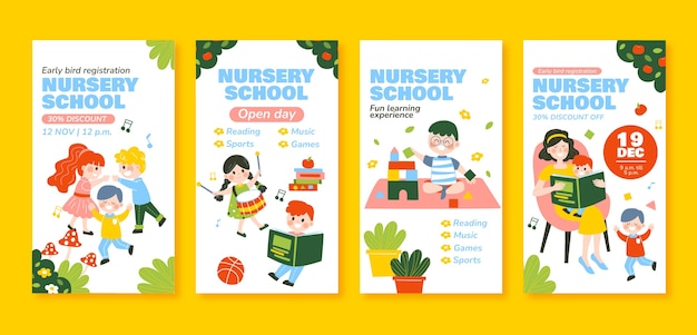 Hand drawn nursery school template design