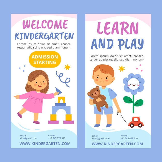 Hand drawn nursery school vertical banner template