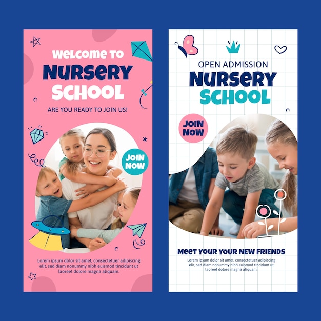 Hand drawn nursery school vertical banner