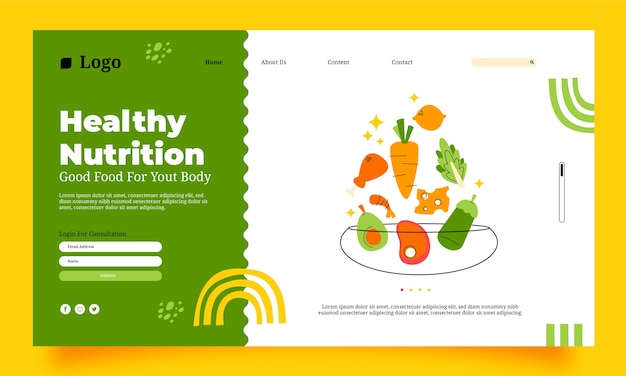 Hand drawn nutritionist advice landing page template