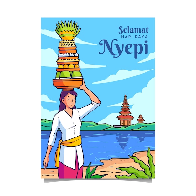 Free Vector hand drawn nyepi vertical poster template