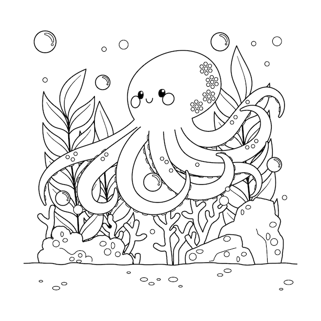 Hand drawn octopus  outline illustration