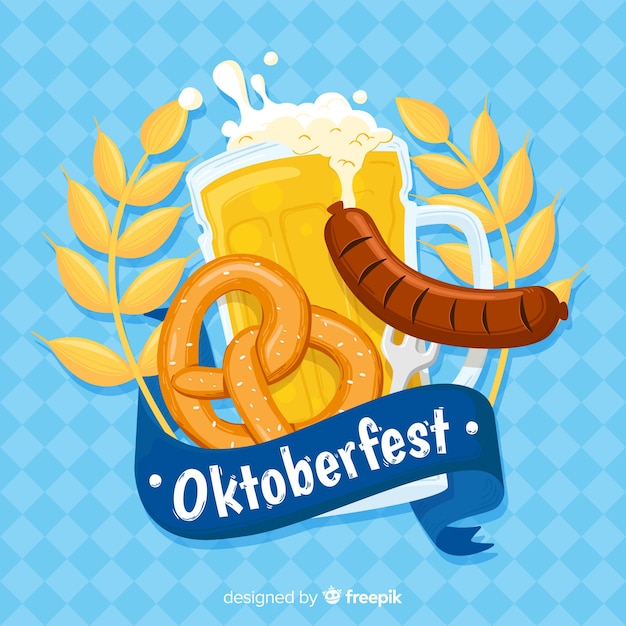 Hand drawn oktoberfest background with beer