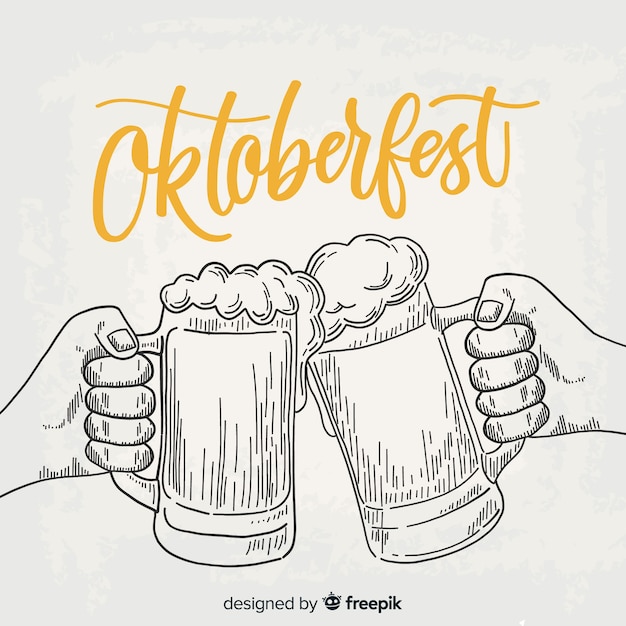 Free Vector hand drawn oktoberfest background with jars of beer