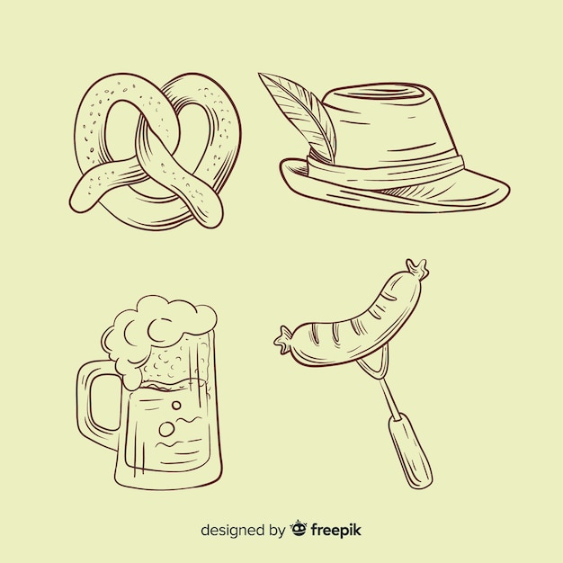 Free Vector hand drawn oktoberfest element collection in pencil