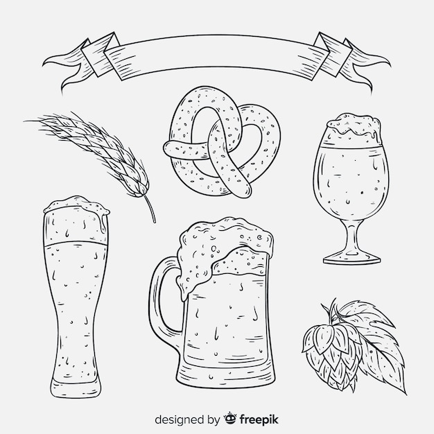 Free Vector hand drawn oktoberfest element collection