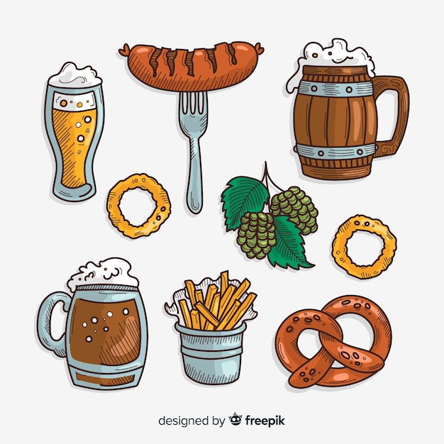 Hand drawn oktoberfest element collection