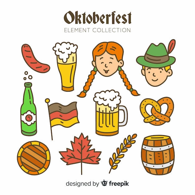 Hand drawn oktoberfest elements collection