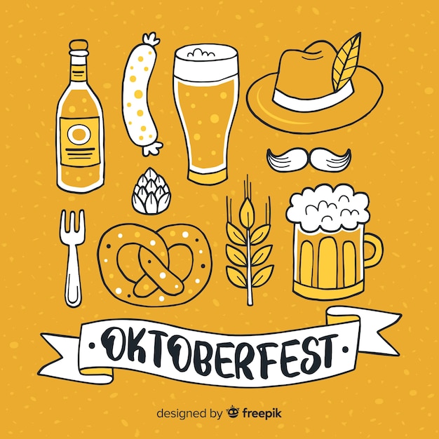 Hand drawn oktoberfest elements collection