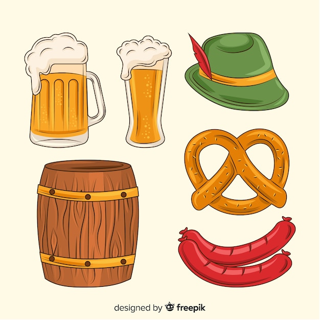 Hand drawn oktoberfest food and beer collection 