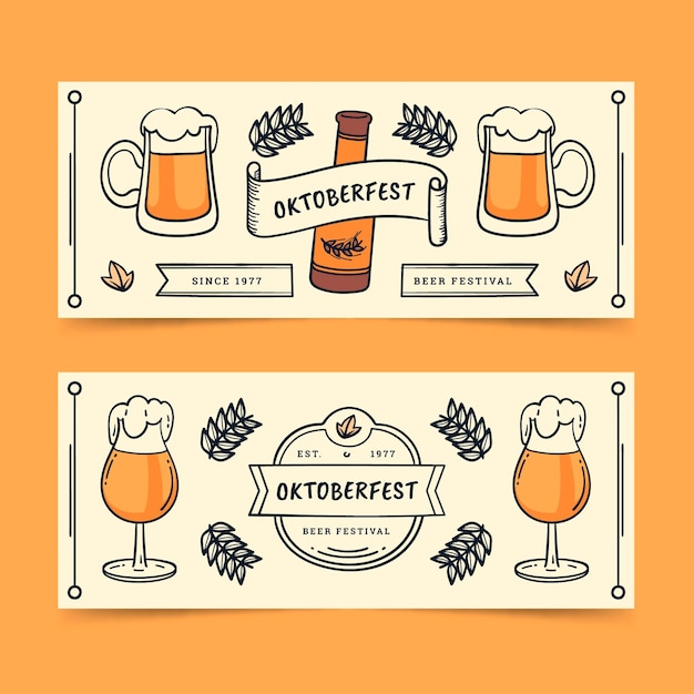 Free Vector hand drawn oktoberfest horizontal banners set