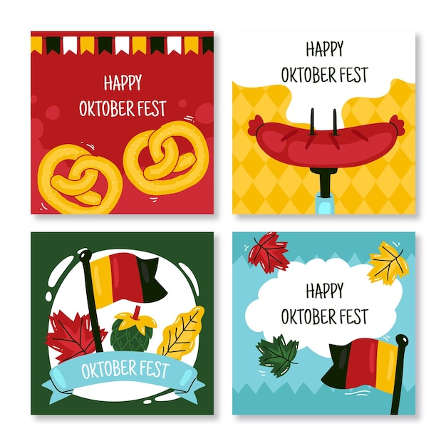 Hand drawn oktoberfest instagram posts collection