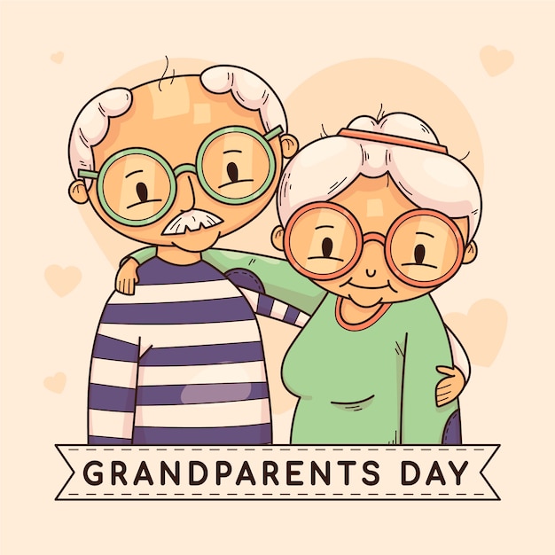 Hand drawn old people hugging illustration