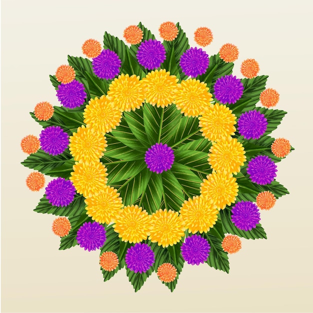 Hand drawn onam floral decoration