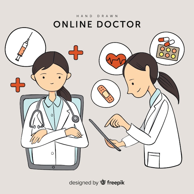 Hand drawn online doctor concept