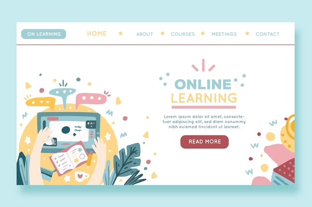 Hand drawn online learning landing page template