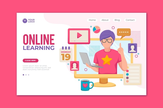 Hand drawn online learning landing page template