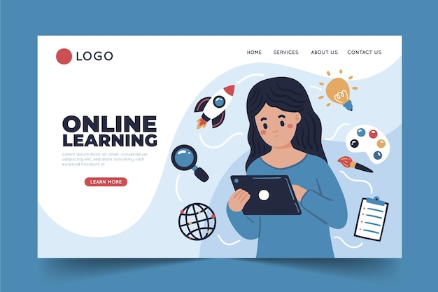 Hand drawn online learning landing page