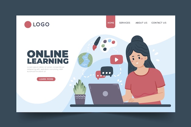 Free Vector hand drawn online learning landing page