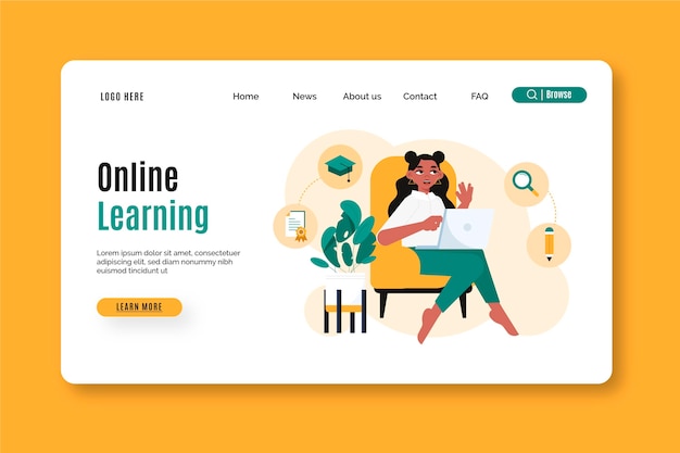 Free Vector hand drawn online learning landing page