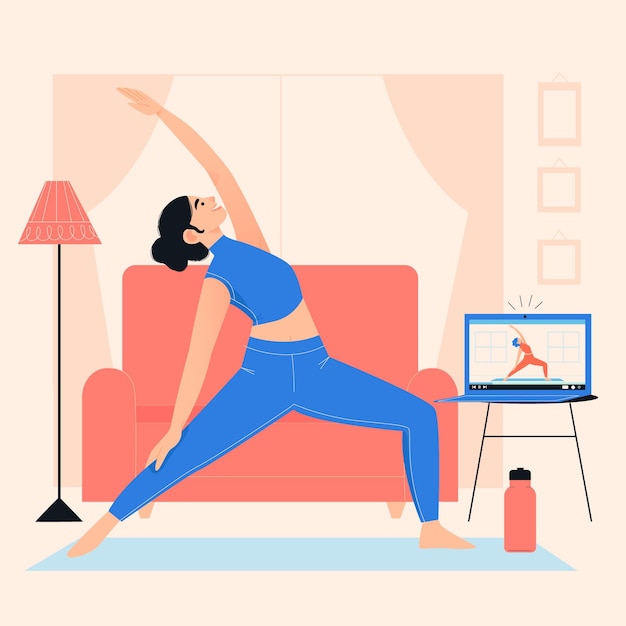 Hand drawn online yoga class concept