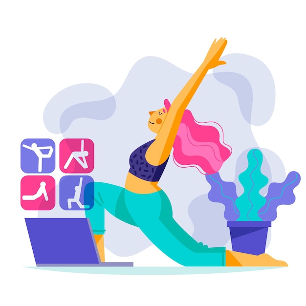 Hand drawn online yoga class concept