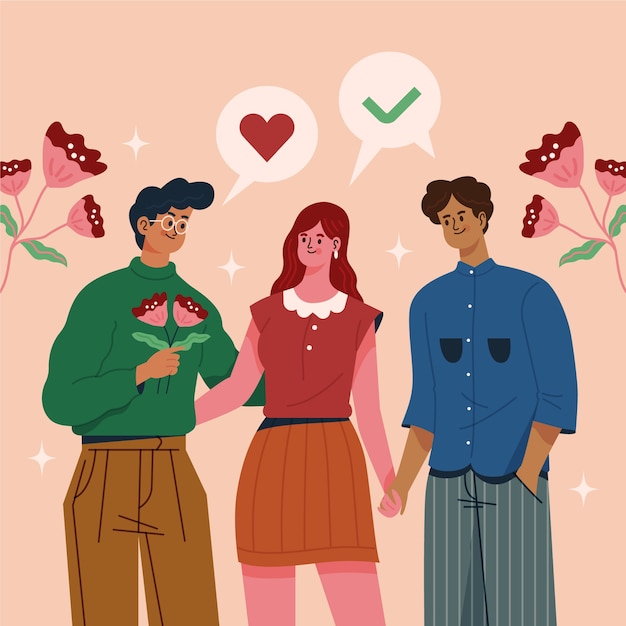 Free Vector hand drawn open relationship  illustration