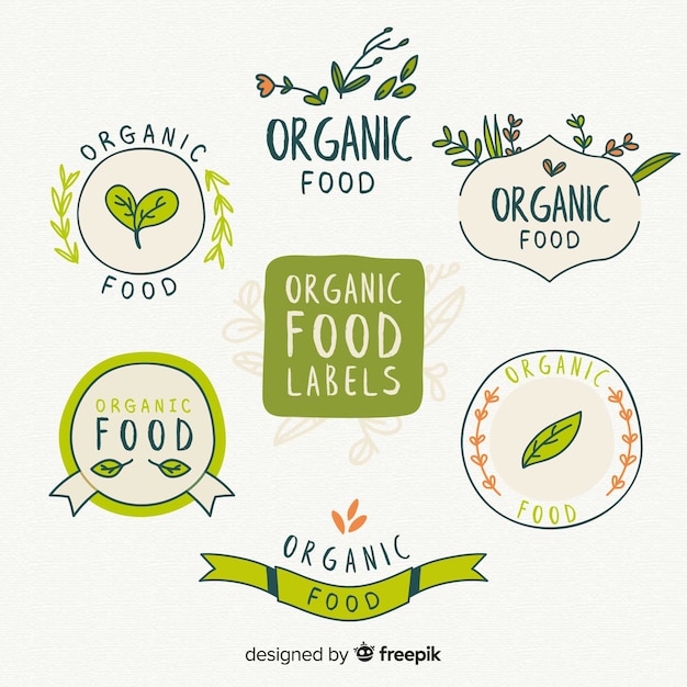 Free Vector hand drawn organic food label collection