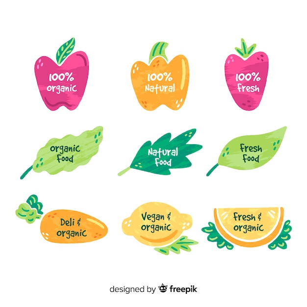 Free Vector hand drawn organic food label pack