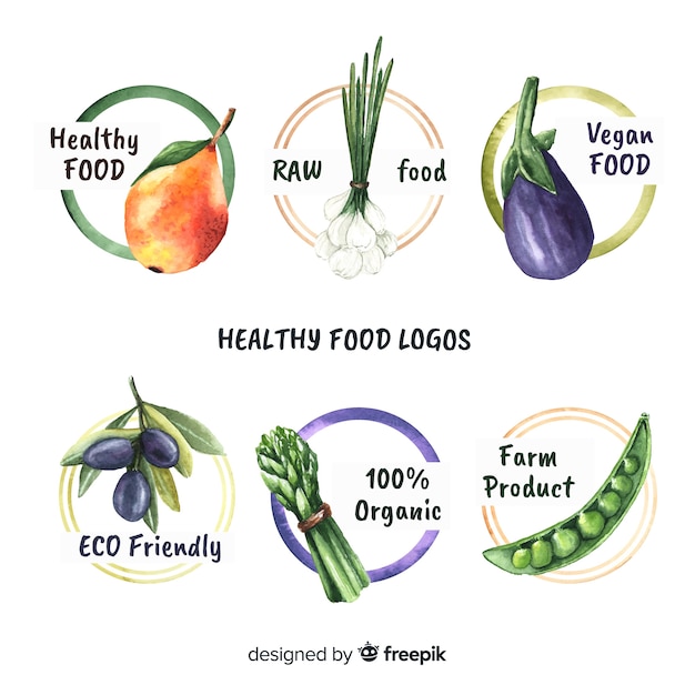 Free Vector hand drawn organic food logos pack