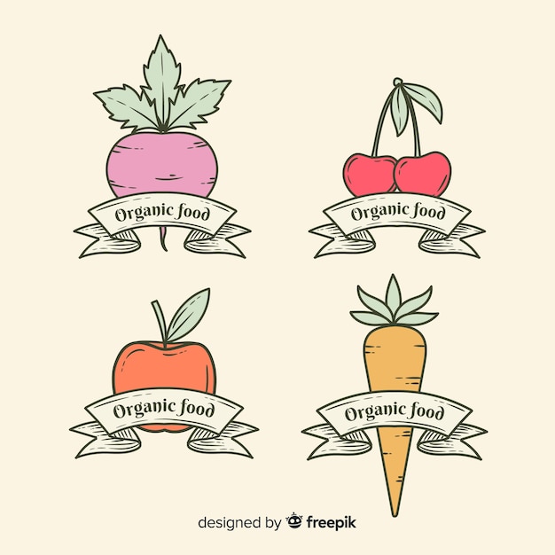 Hand drawn organic fruit label set